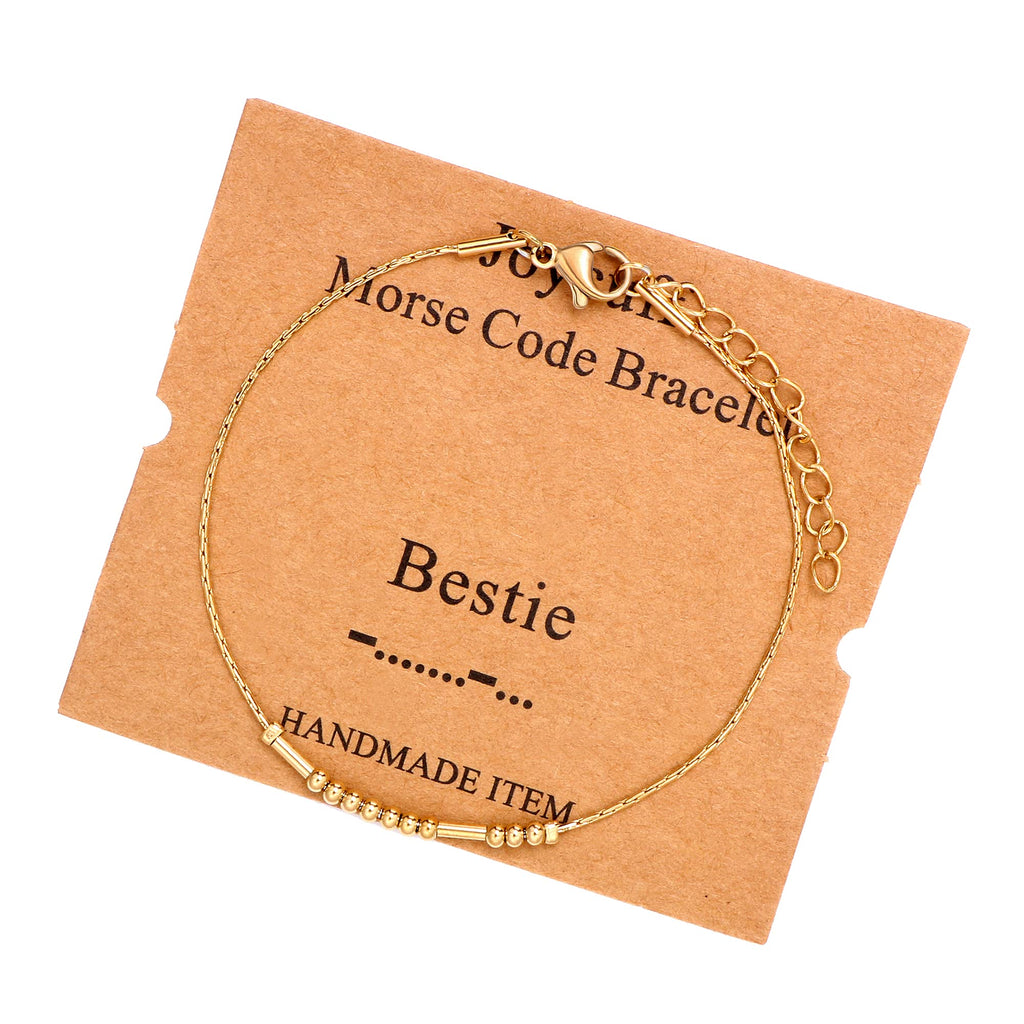 JoycuFF Bestie Gold Morse Code Bracelets for Best Friends Friendship Gifts for Women Friends Birthday Mother's Day Thanksgiving 