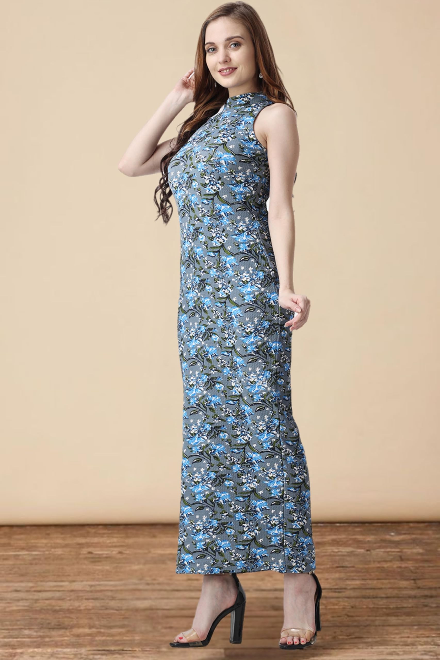 Popwings Women Casual Grey Floral Printed Sheath Dress