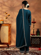 Libas WomenS Silk Blend Kurta Set (48578R_Teal