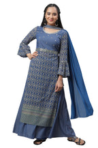Aurelia Women Bright Blue Polyester Straight Kurta, Palazzos, Dupatta Suit Set_23Auas13830-507590