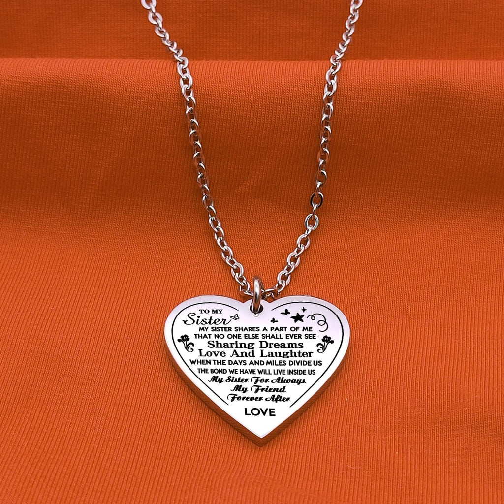 Haoflower Necklace To My Sister Necklace Heart Pendant Necklace for Teen Girls Woment Christmas Gift Jewelry Birthday GIfts