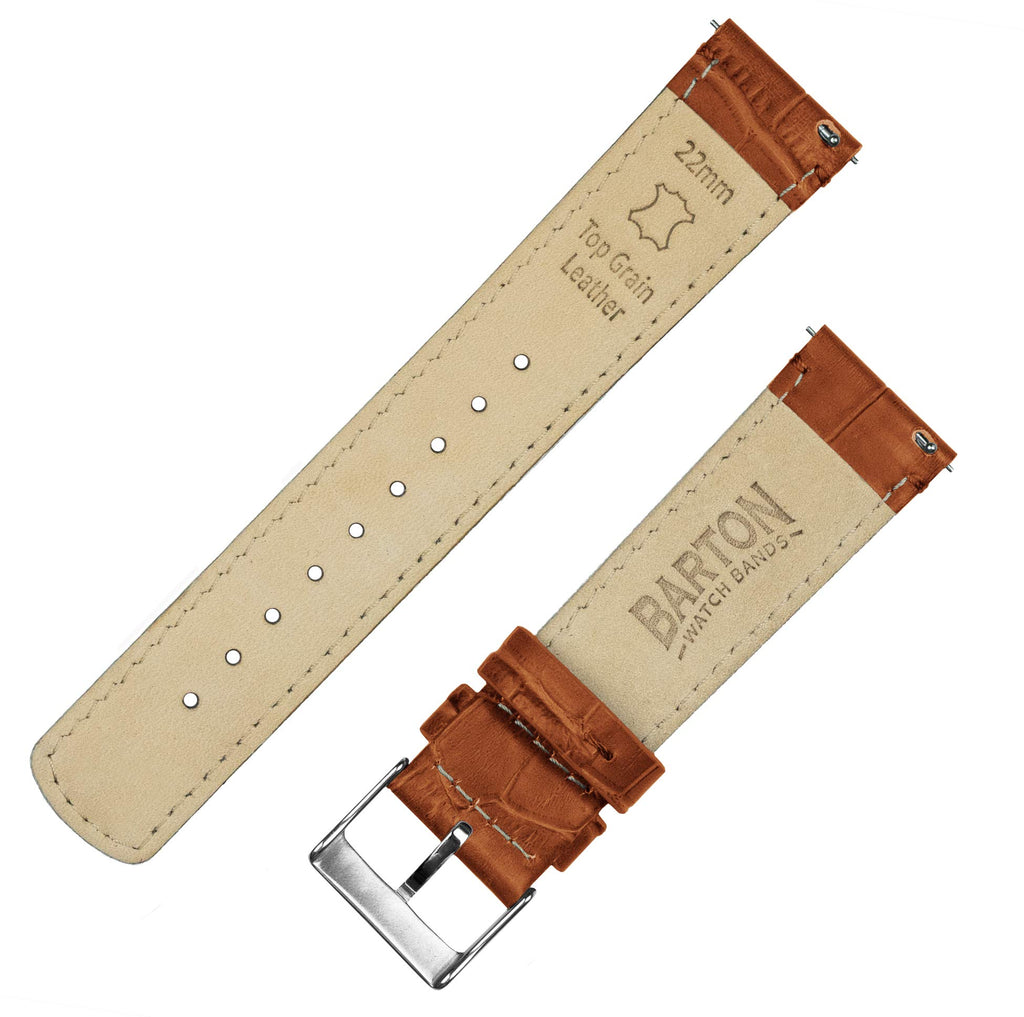 16mm Toffee Brown - BARTON Alligator Grain - Quick Release Leather Watch Bands