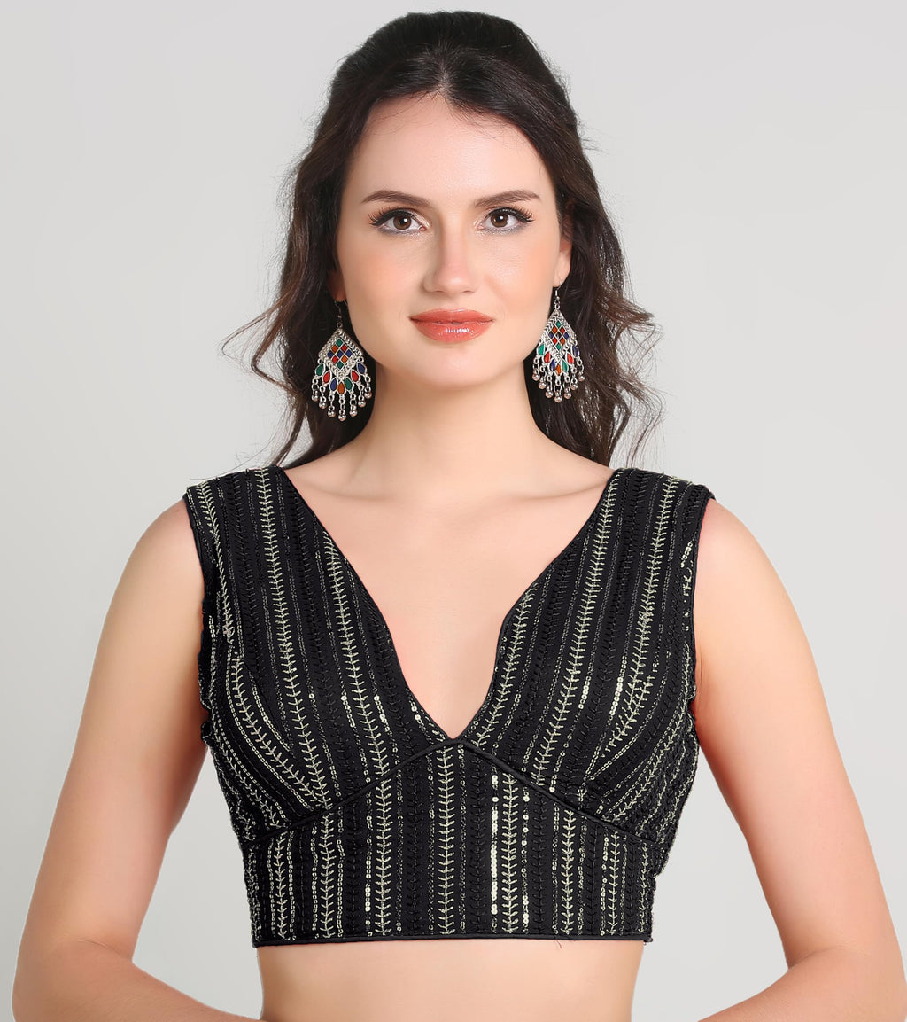 Pujia Mills WomenS Indian Ethnic Wear Sabyasachi Sequence With Dhaga Embroidered Zari Work Sweetheart Neck Blouse Sleeveless Re