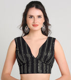 Pujia Mills WomenS Indian Ethnic Wear Sabyasachi Sequence With Dhaga Embroidered Zari Work Sweetheart Neck Blouse Sleeveless Re