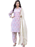 Pinkmint Womens Muslin Printed Kurta Set with Pants & Dupatta l 3 Piece Ethnic Suit for Casual Multicolour