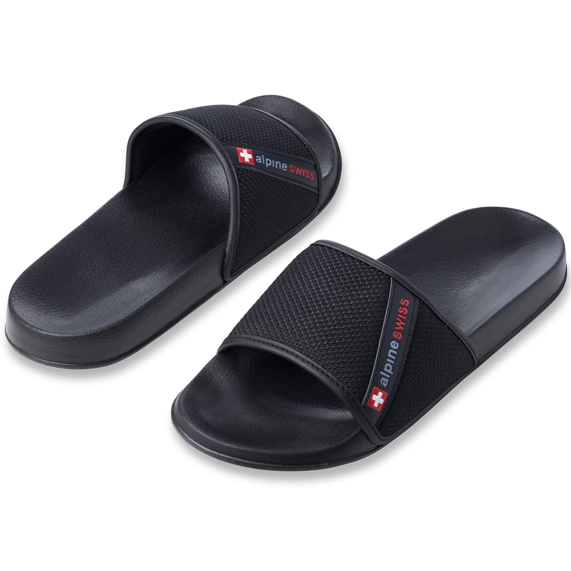 Alpine Swiss Mens Athletic Comfort Slide Sandals House Shoes Slippers Black 10 M US