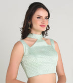 Pujia Mills Womans Readymade Sleeveless Pista Blouse Halter Neck with String Pattern Backless Ethnic wear Pattern Choli Blouse