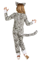 Kids Spotted Snow Leopard Costume Girls, White Faux Fur Animal Cute Cat Jumpsuit Halloween Outfit