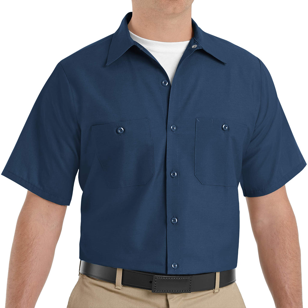 Red Kap Mens Standard Industrial Work Shirt, Regular Fit, Short Sleeve, Navy, 5X-Large