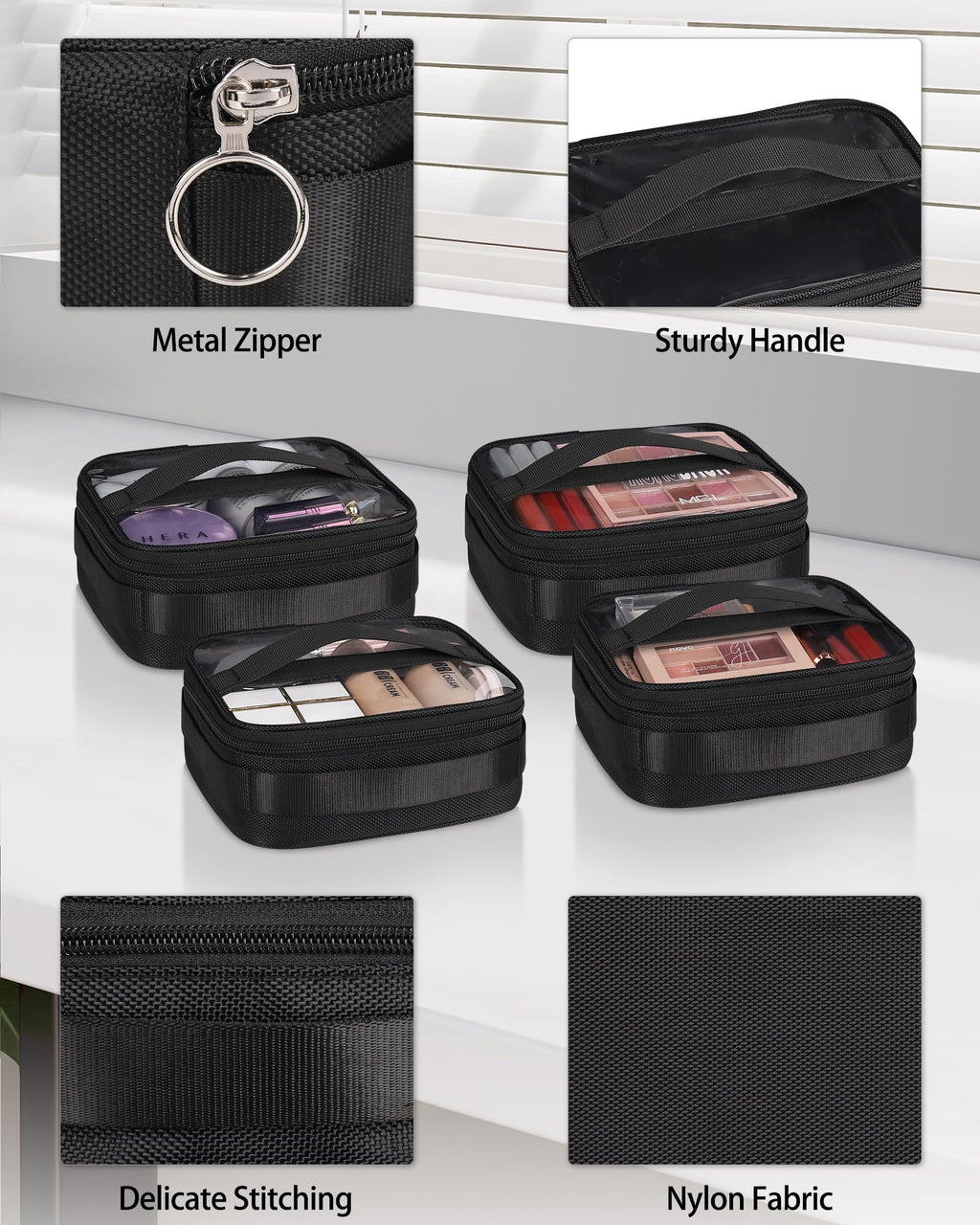 Relavel Rolling Makeup Case with 4 Clear Makeup Bags, Makeup Backpack with Adjustable Dividers,Cosmetic Train Case Storage with