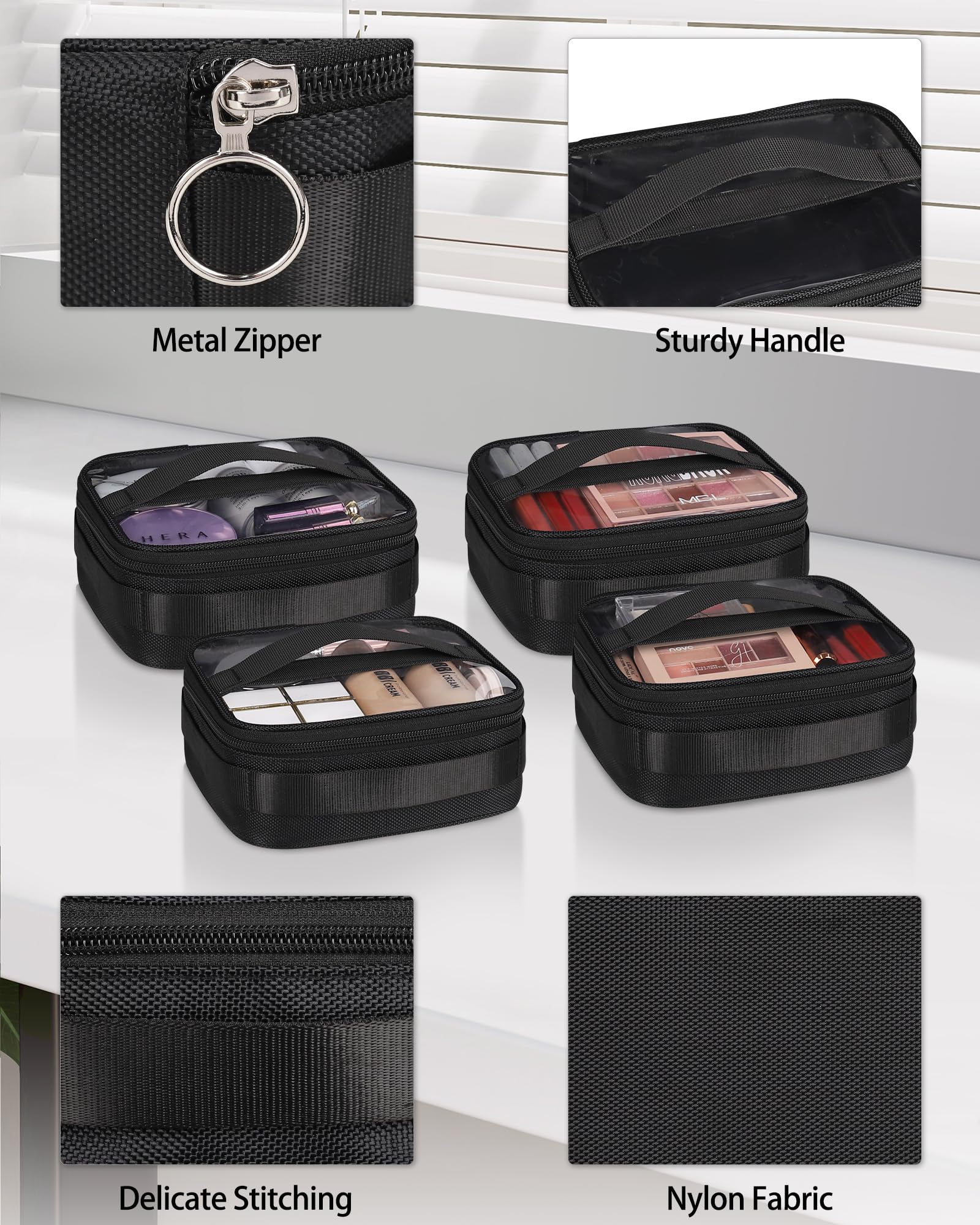 Relavel Rolling Makeup Case with 4 Clear Makeup Bags, Makeup Backpack with Adjustable Dividers,Cosmetic Train Case Storage with