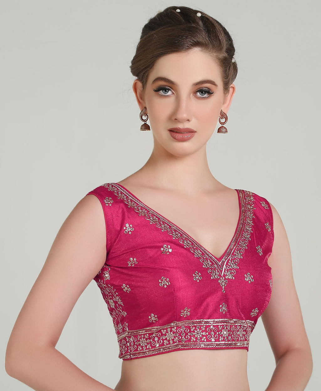 Pujia Mills WomenS Indian Ethnic Wear Designer Golden Zari With Embroidery Sequence Work V Neck Sleeveless Readymadeback Side W
