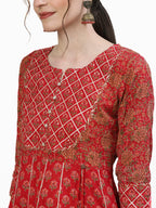 Ishin Women'S Cotton Red Embellished Peplum Kurta Set With Sharara
