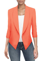 Womens casual Work Office Open Front Blazer Jacket with Removable Shoulder Pads JK1133X NEON coral 1X