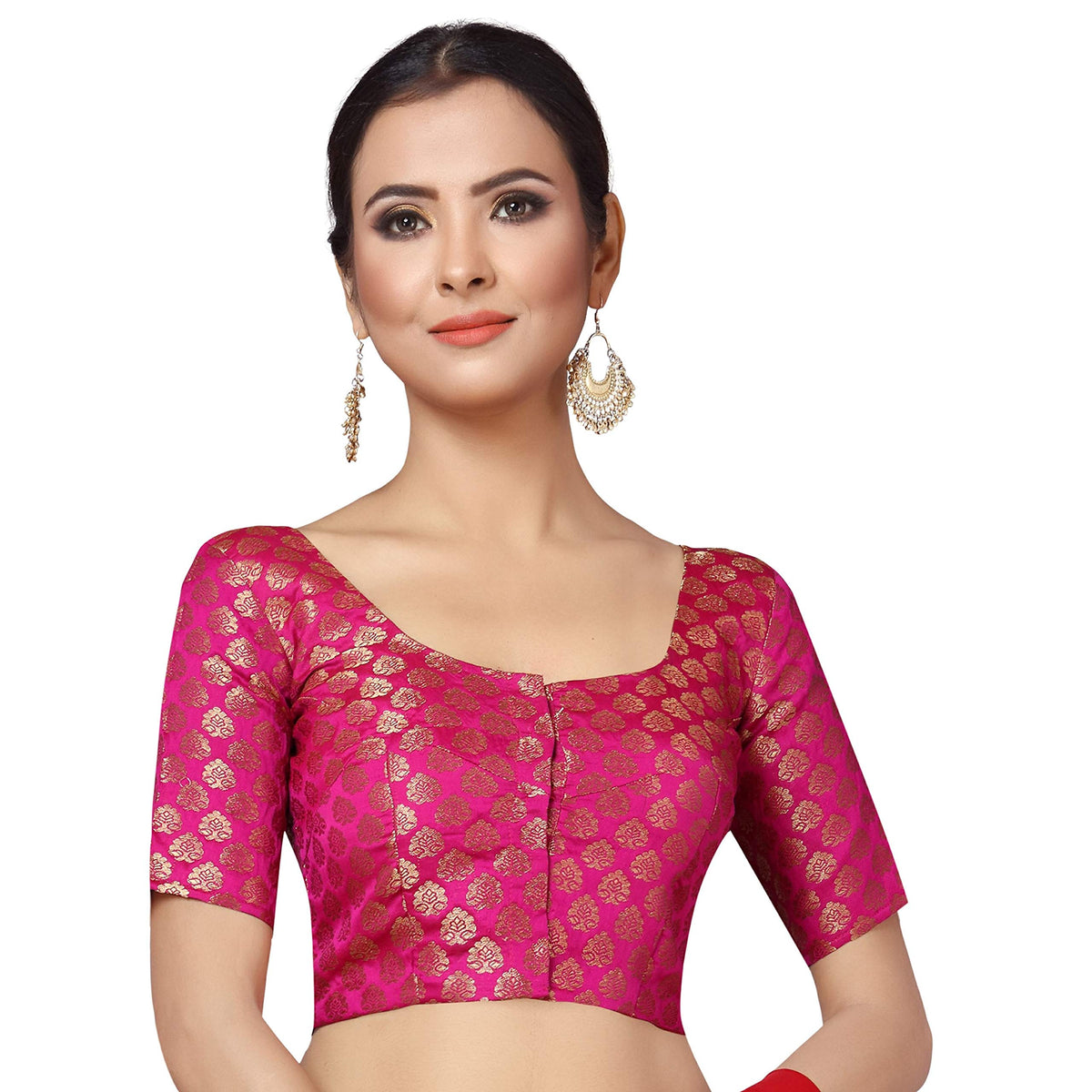 Studio Shringaar WomenS Readymade Brocade Short Sleeves Saree Blouse (Pink,40) 40