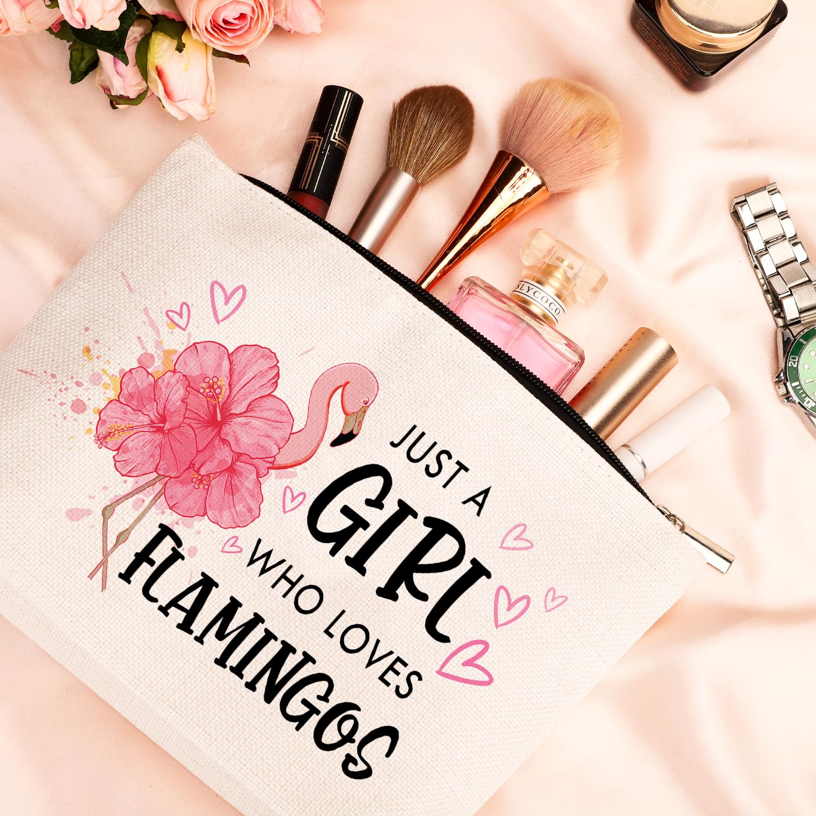 GevGuxLuo Flamingo Gifts for Flamingos Lovers, Flamingo Makeup Bag for Women with Mirror, Flamingos Birthday Gifts for Daughter