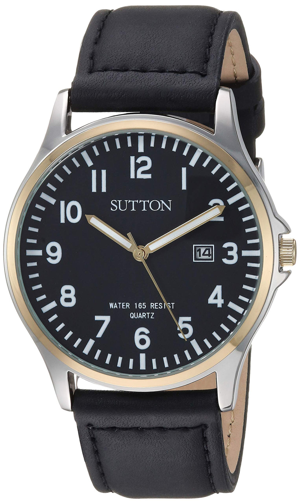 Sutton by Armitron Men's SU/5015BKTT Date Function Two-Tone and Black Leather Strap Watch