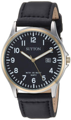 Sutton by Armitron Men's SU/5015BKTT Date Function Two-Tone and Black Leather Strap Watch
