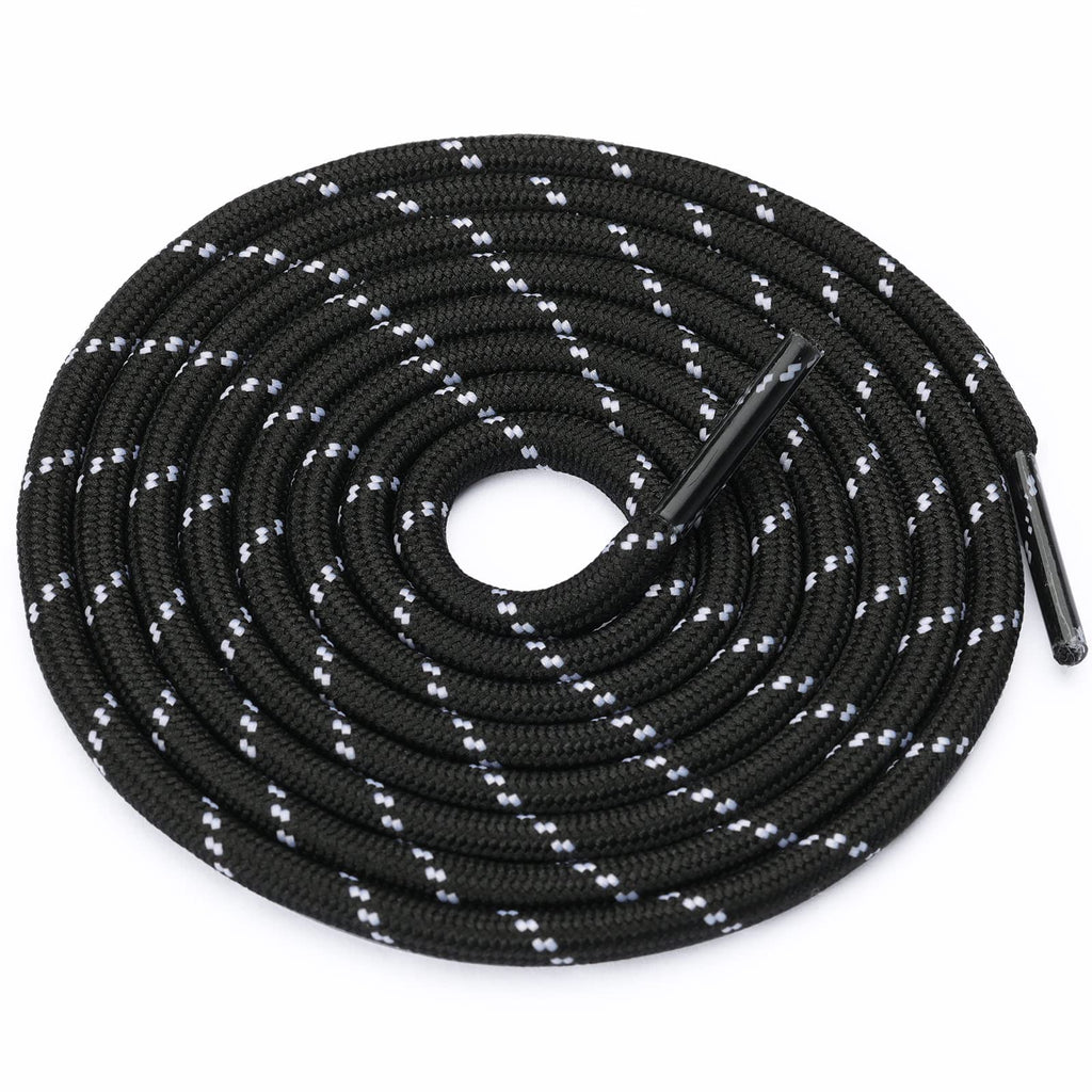 Stepace Round Shoelaces [2 Pairs] Heavy Duty Boot Shoe Laces for Hiking Work Boots Black White-120(Dots)