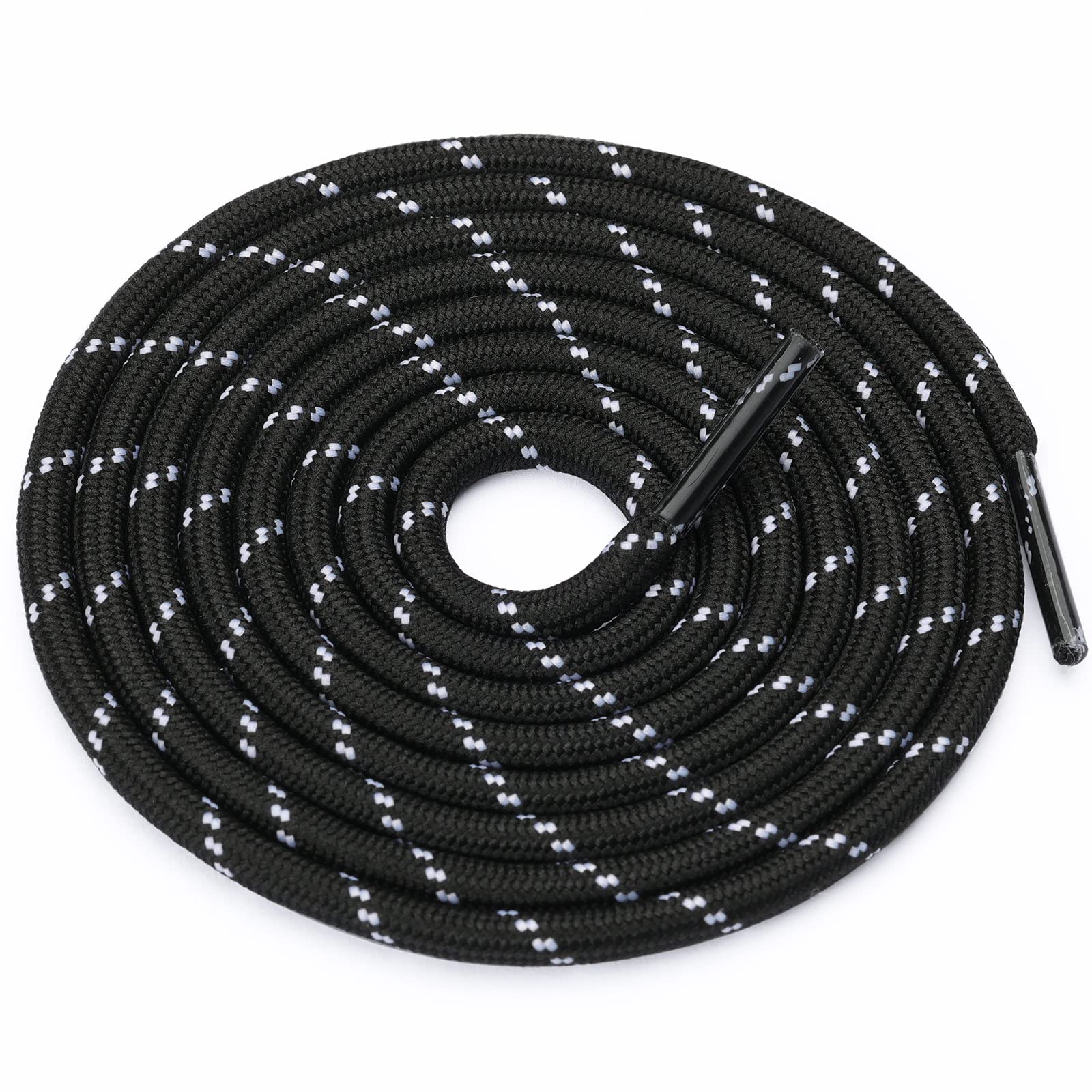 Stepace Round Shoelaces [2 Pairs] Heavy Duty Boot Shoe Laces for Hiking Work Boots Black White-120(Dots)