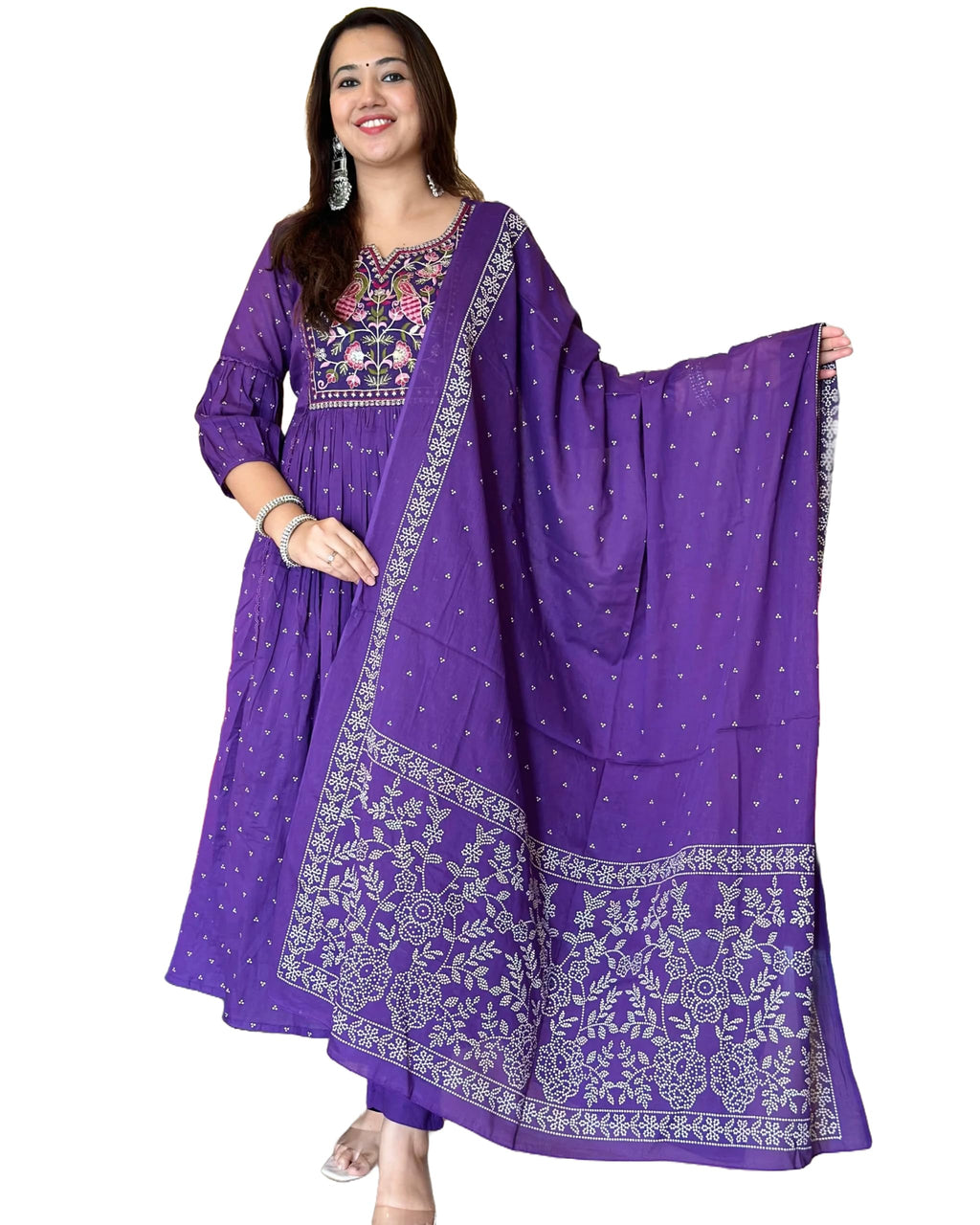ANNI DESIGNER Womens Rayon Blend Printed Anarkali Kurta with Pant & Dupatta (Kanota Blue_XXL_Blue_XX-Large)