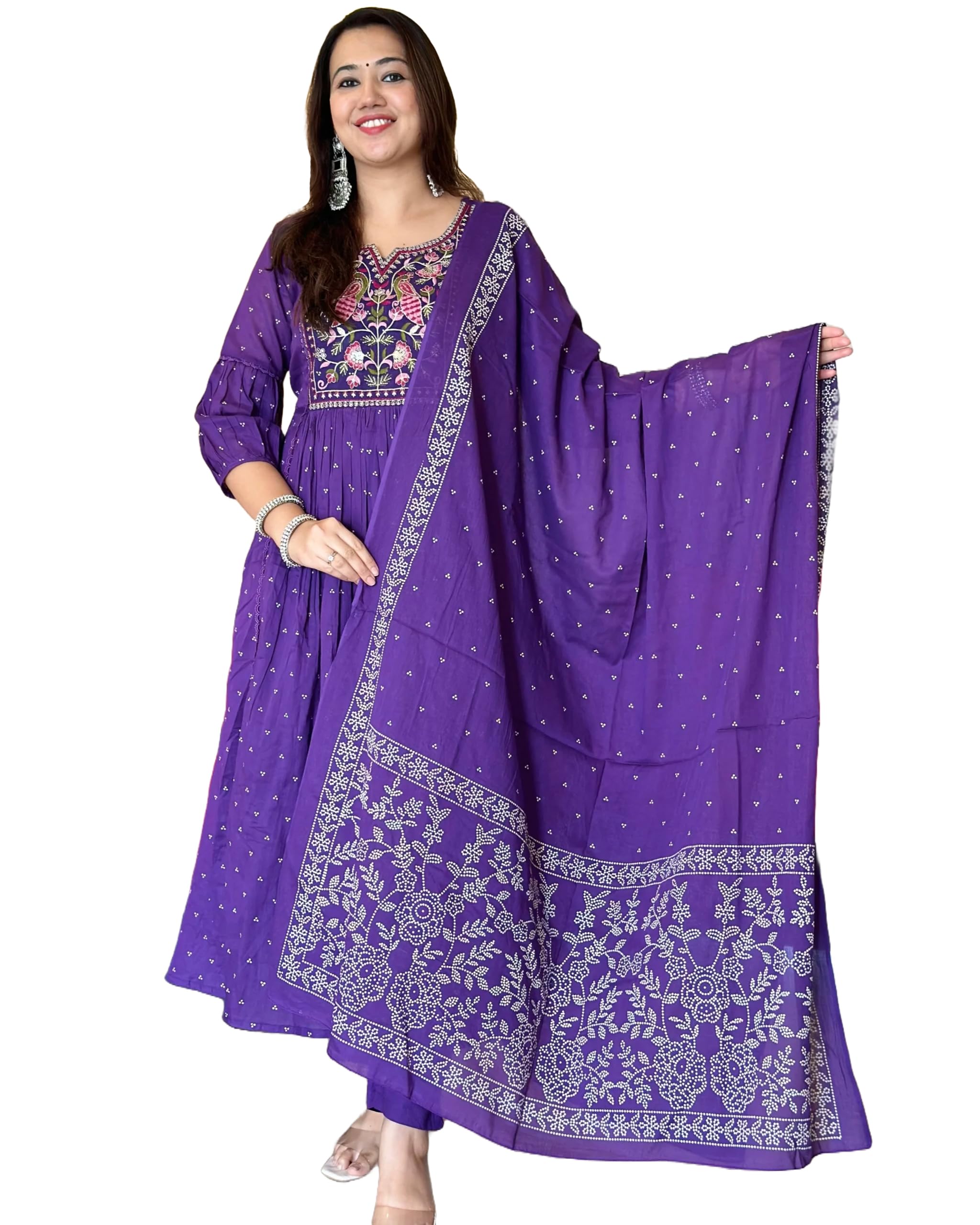 ANNI DESIGNER Womens Rayon Blend Printed Anarkali Kurta with Pant & Dupatta (Kanota Blue_XXL_Blue_XX-Large)