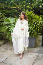 ANNI DESIGNER Womens Rayon Blend Printed Straight Kurta with Pant & Dupatta (Mirai White_S_White_Small)
