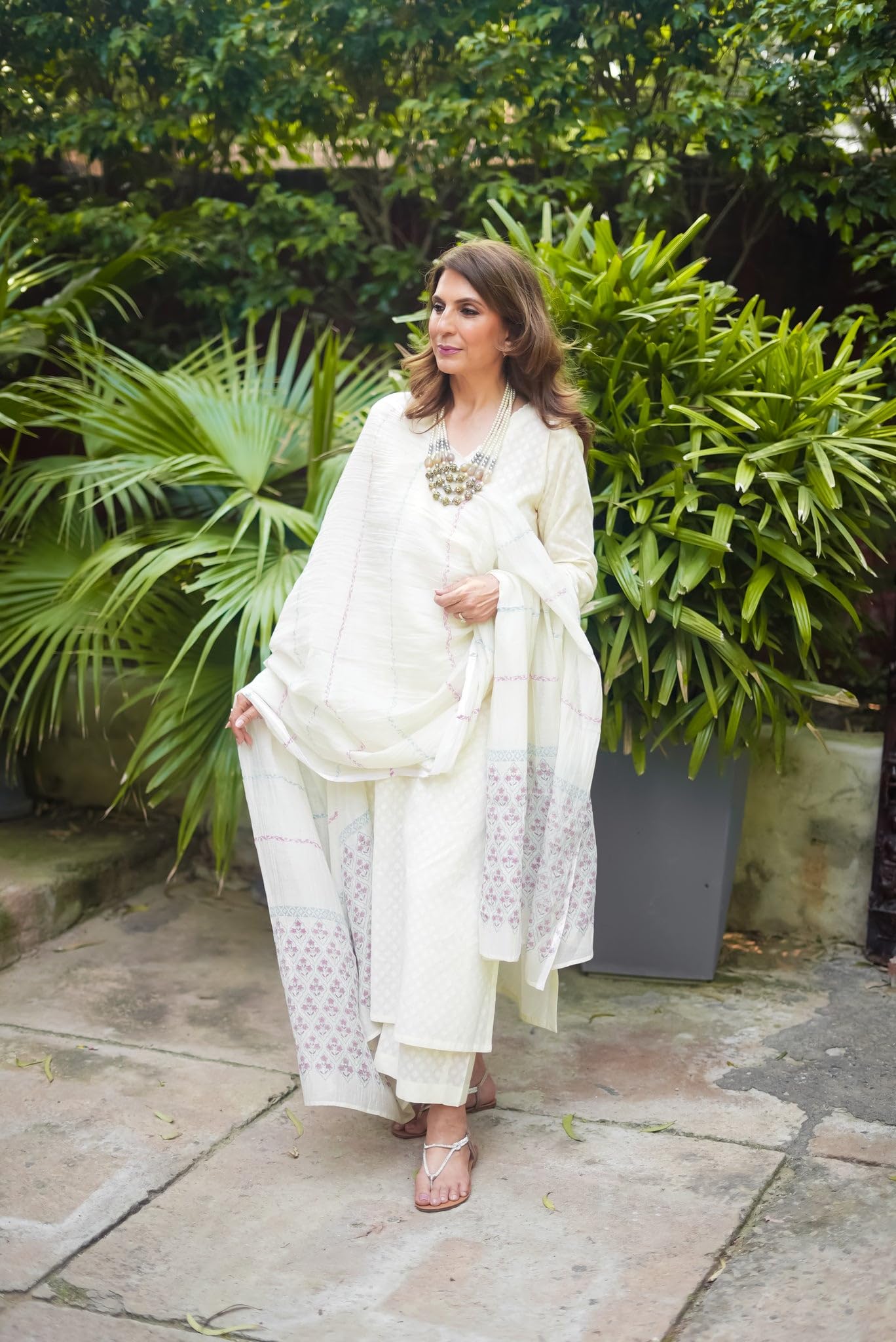 ANNI DESIGNER Womens Rayon Blend Printed Straight Kurta with Pant & Dupatta (Mirai White_S_White_Small)