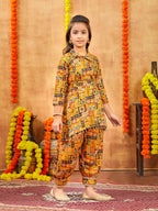 Aarika Girls Ethnic Wear Mustard Colour Abstract Printed Cotton Kurti Patiala Set With Belt (4-10 Years)