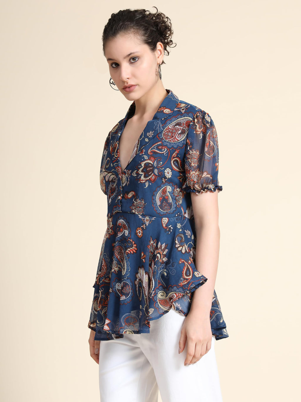 Toochki WomenS Paisley Regular Fit Top 033-Nbl_Navy Blue