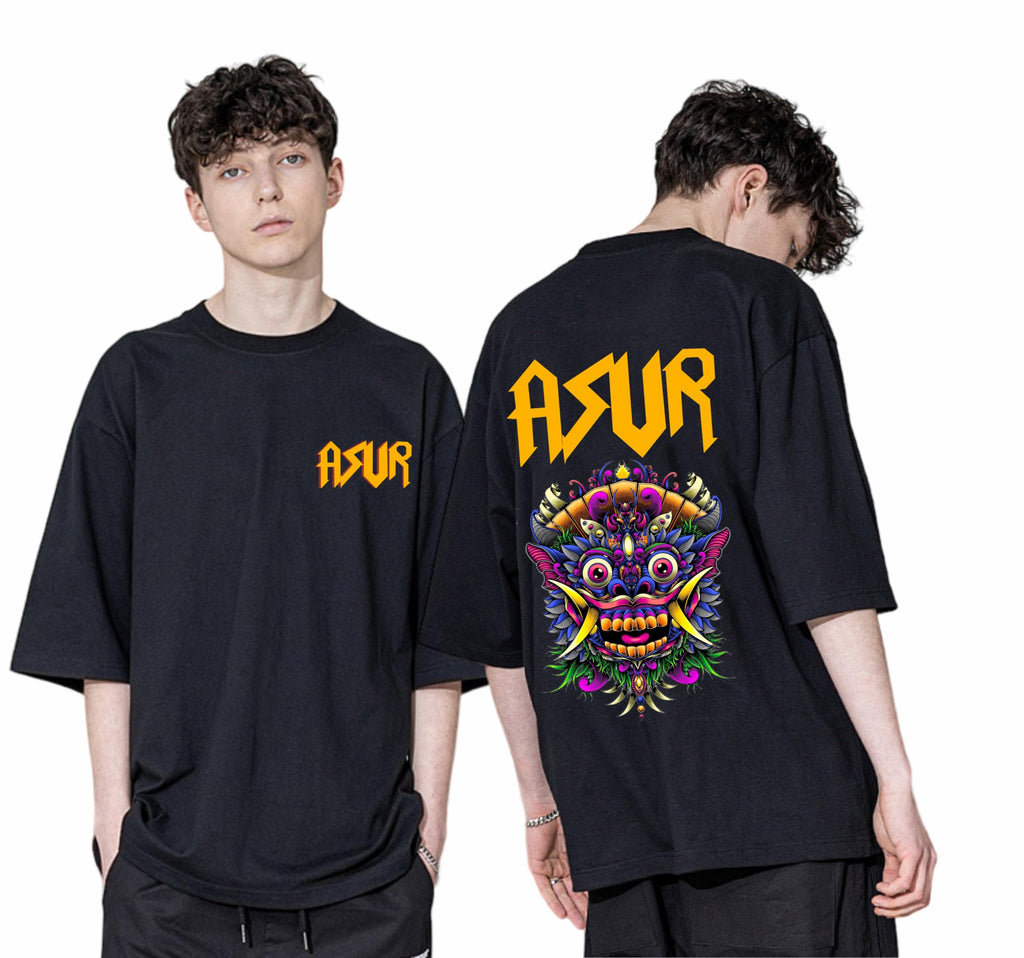 Uniplanet Store Cotton Asur Back Printed 3/4 Sleeve Black Oversized T Shirt For Men