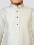 Vastramay Boys White Rose Gold Silk Blend Kurta Dhoti Set - Traditional Ethnic Wear