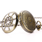 TREEWETO Bronze Rudder Pocket Watch Double Cover Roman Numerals Dial Skeleton Man Women Pocket Watches for Men