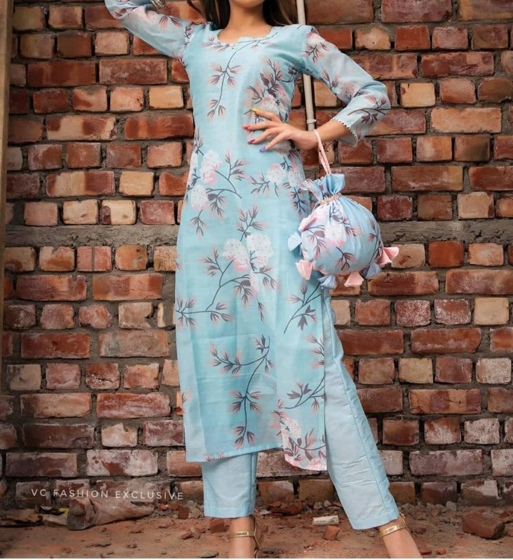 Anni Designer Women'S Cotton Blend Printed Straight Kurta With Pant & Dupatta (Itta Var1)