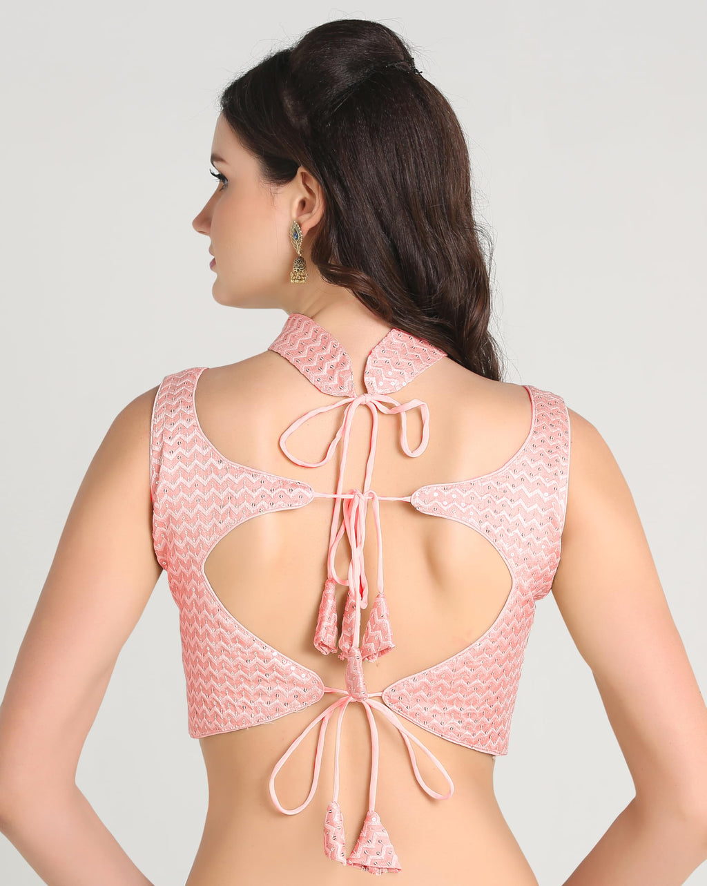Pujia Mills WomanS Readymade Sleeveless Peach Blouse Halter Neck With String Pattern Backless Ethnic Wear Pattern Choli Blouse