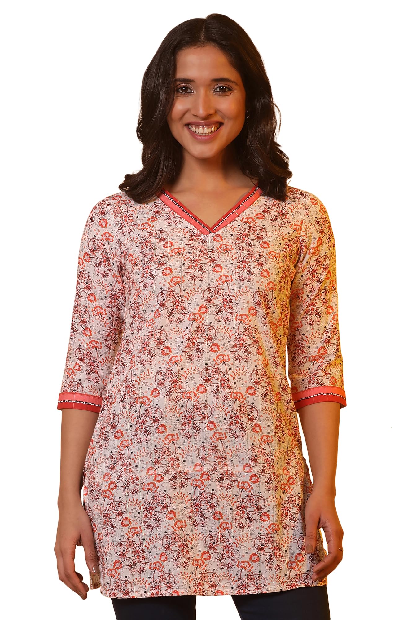 Aurelia Women Off White Floral Print Cotton Straight Kurti_24Fea30416_Xs