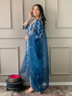 Naixa Womens French Crepe Embroidery Printed Straight Kurta with Pant and Dupatta Sets