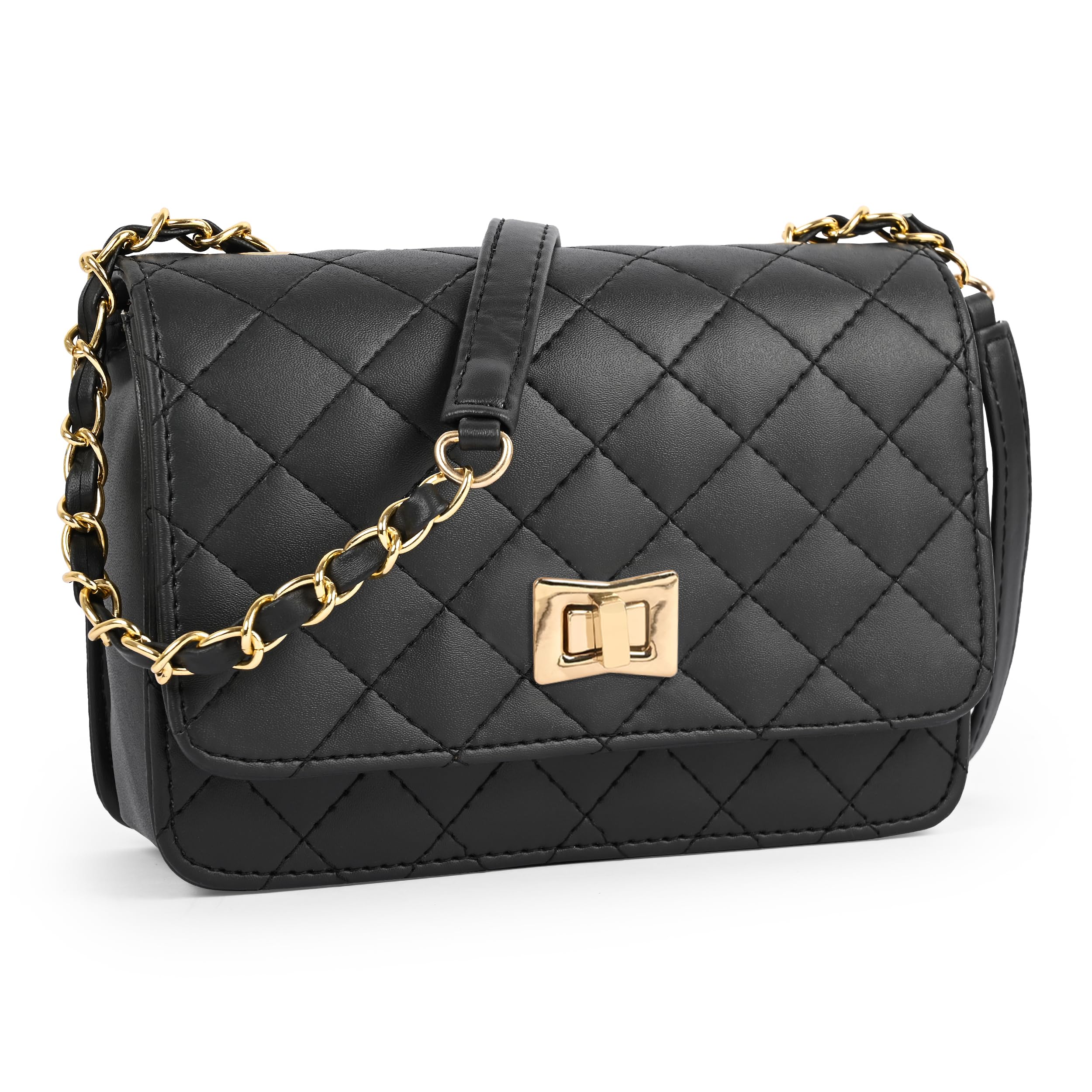 ADISA Womens Girls Quilted Cross Body Sling Bag (SL5059-Black)