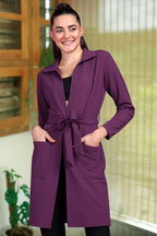 POPWINGS Women Casual Purple Solid Belt Closure Long Shrug