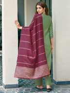Sanisa Womens Cotton Blend Sequence Embroidery Work Straight Kurta with Pant and Dupatta Set| Ethnic Set | Suit Set | Kurta Set