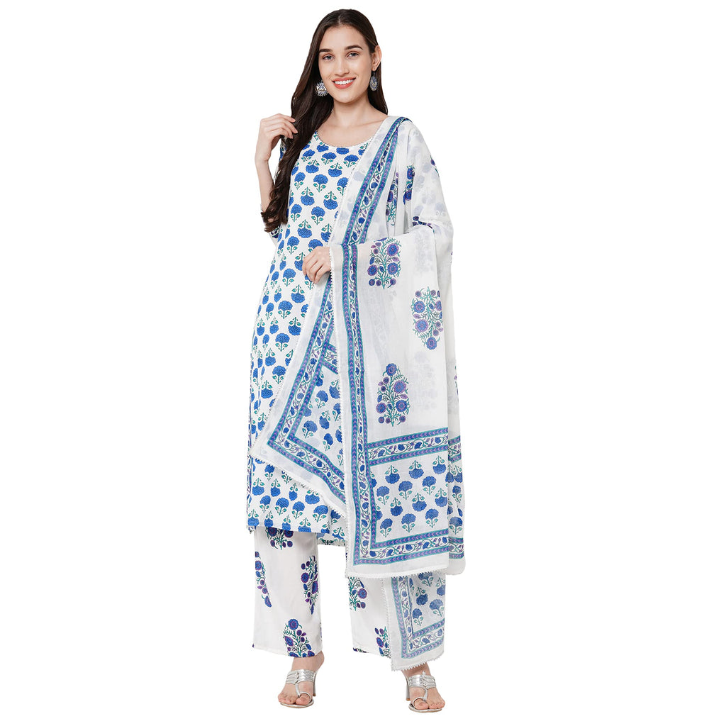 Anni Designer Women'S Rayon Cotton Printed Kurta With Palazzo And Dupatta