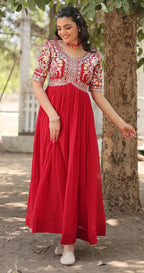 Fashion Basket WomenS Georgette Anarkali Gown Red