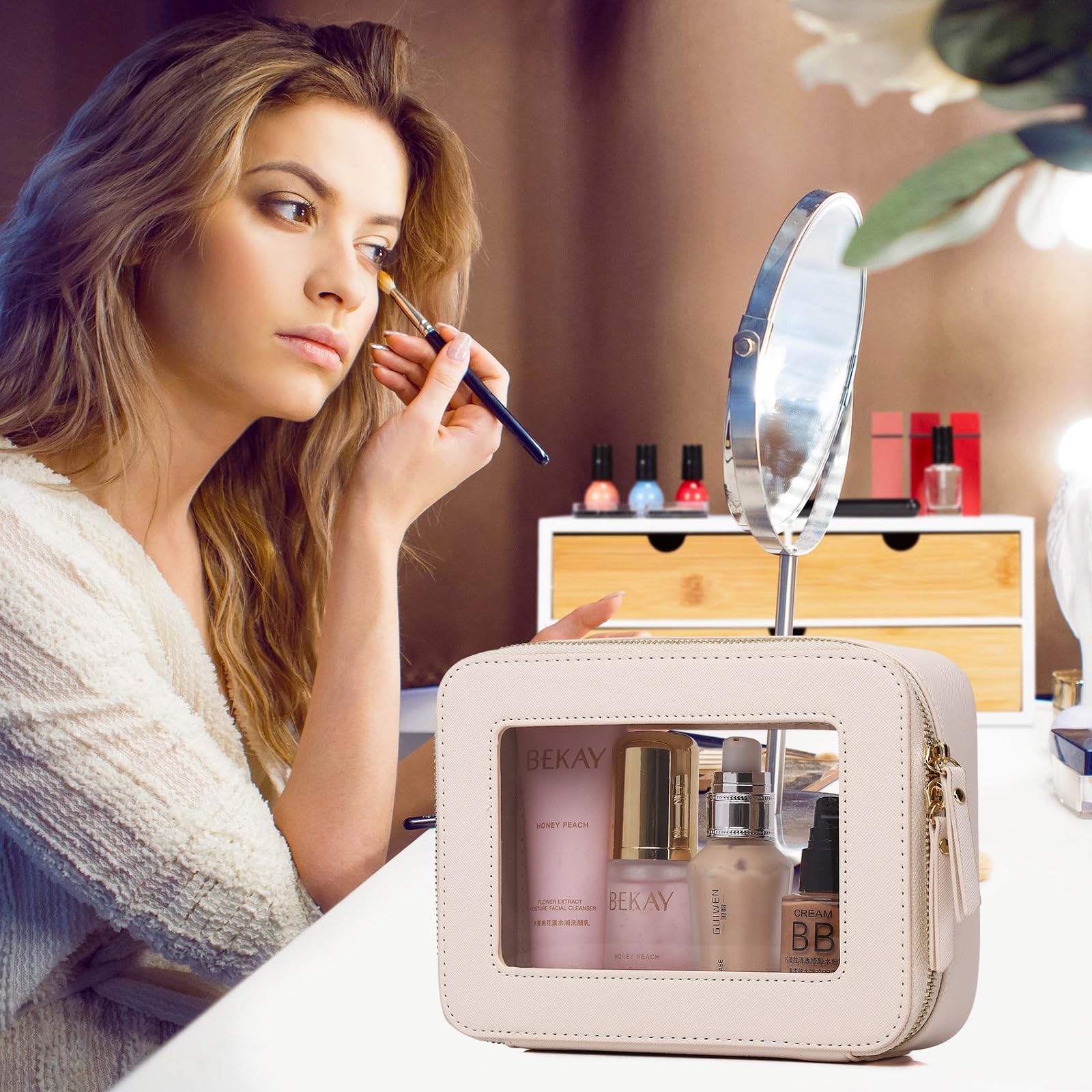 Pinkmik Clear Makeup Bag Travel Case Portable transparent Cosmetic Bag Clear Travel Toiletry Bag Skincare Bag Makeup Bag