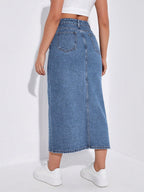 Shasmi Womens Spring/Summer Casual Front Split Thigh Straight Denim Skirt ll Denim Skirt for Women Long ll Skirt & top for Wome