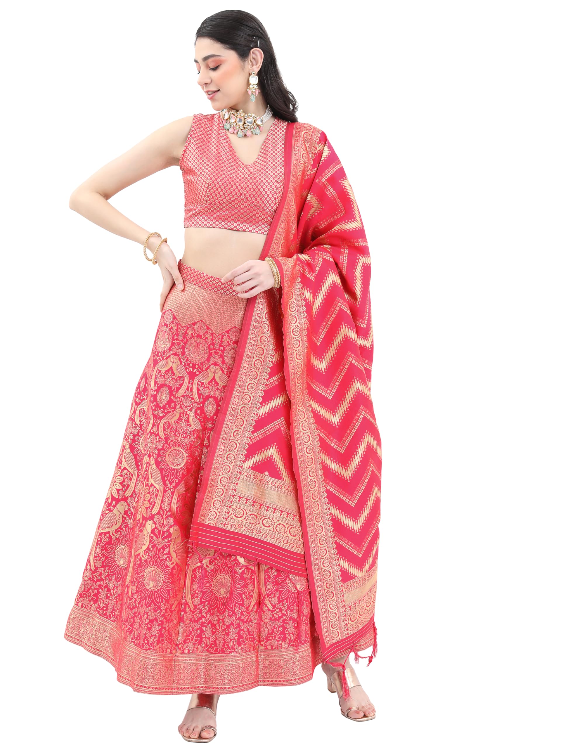 Ketch WomenS Polyester Floral Ethnic Set (Khk3000709_Pink_S)