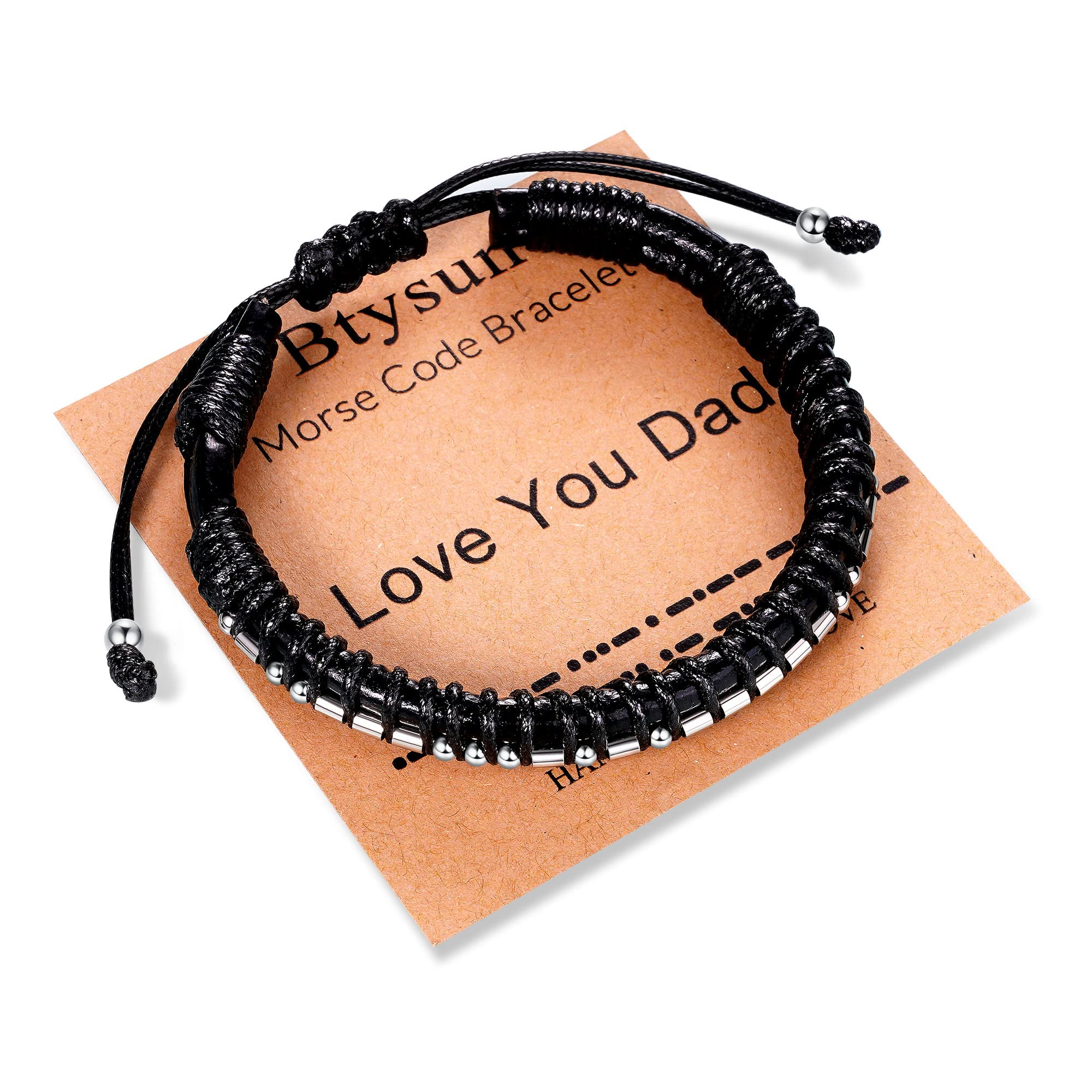 Btysun Gifts for Dad Morse Code Bracelets for Men Leather Bracelet Love You Dad 50th 60th Birthday Dad Gifts from Daughter Grati