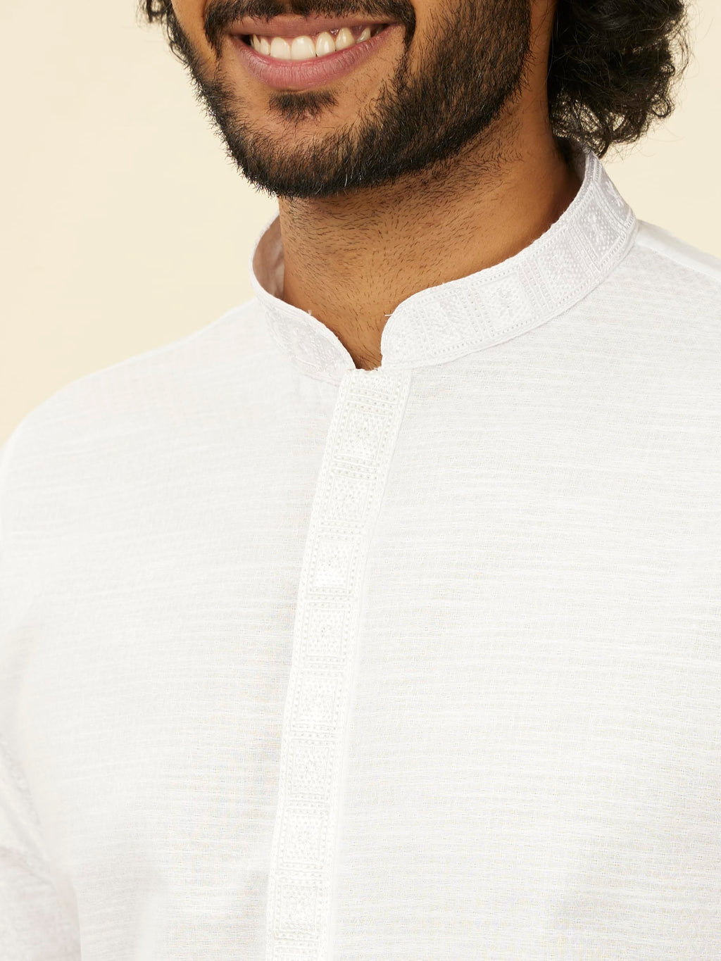 Manyavar Mens Cotton Self Design Kurta Pyjama Set