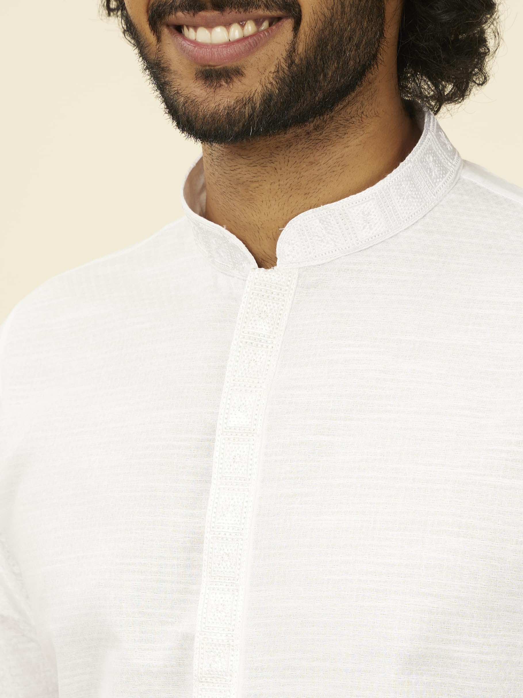 Manyavar Mens Cotton Self Design Kurta Pyjama Set