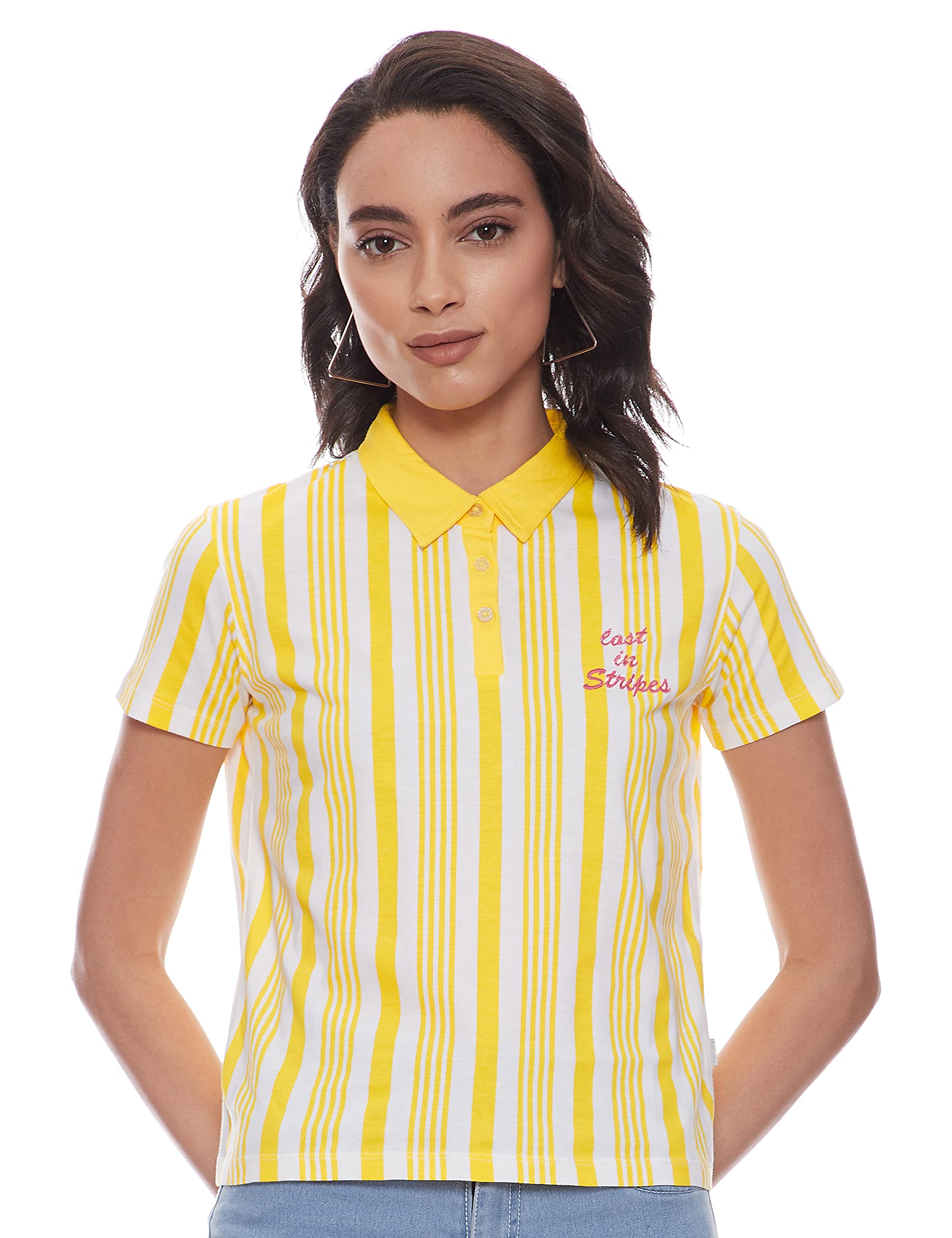 Pepe Jeans WomenS Striped Regular Fit T-Shirt (Pl540054_Yellow Medium)