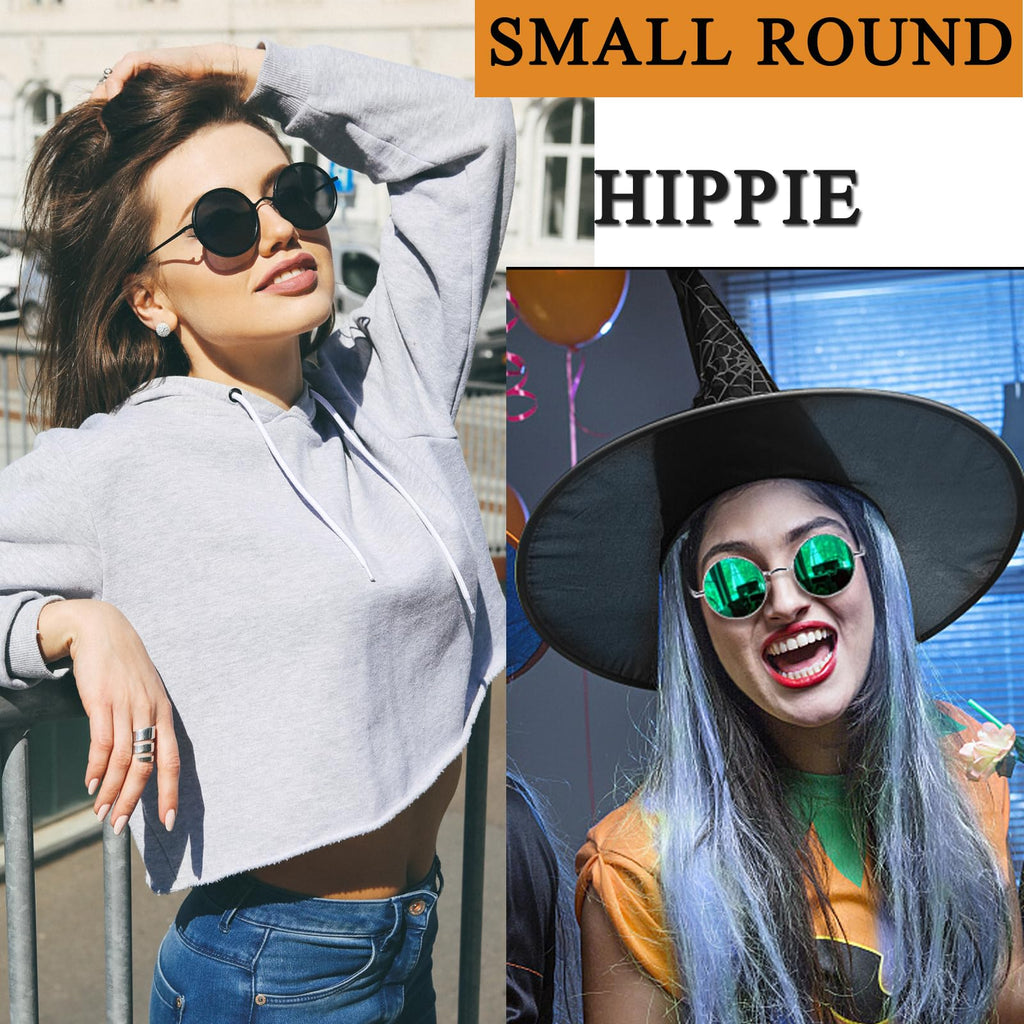 Joopin Round Sunglasses Circle Sun Glasses Polarized UV400 Trendy Teashades Circular Shades for Men Women Halloween Costume (Bla